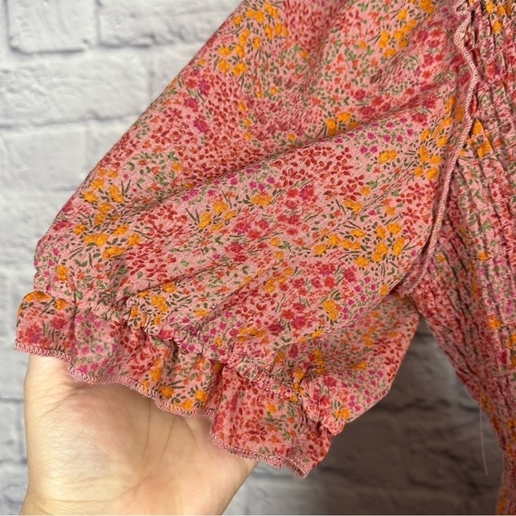 Wild Fable Pink Floral Fit & Flare Ruffle Puff Sleeve Tiered Smocked Dress XXL - Picture 11 of 15